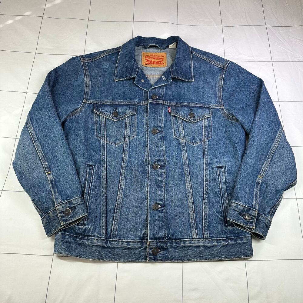 Levi's Relaxed Trucker Jacket Mens Small Blue Denim Medium Wash 100% Cotton